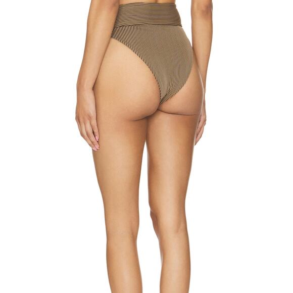Tularosa Brown High Waist Bikini Bottom LARGE Ribbed Cheeky Lexi Revolve $88 - Picture 3 of 7